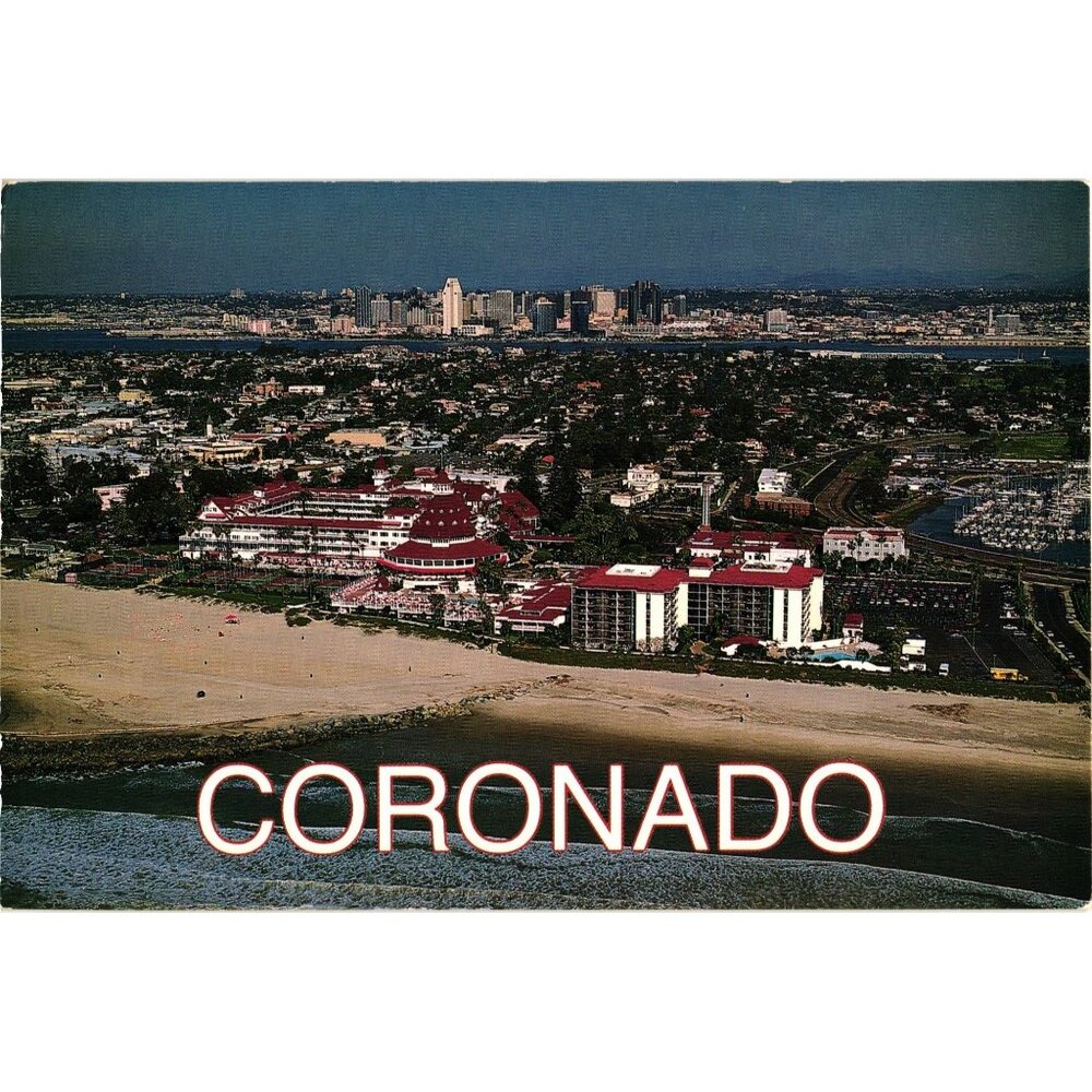 Vintage Coronado Postcard Aerial View San Diego Coastline Road Runner Card Co